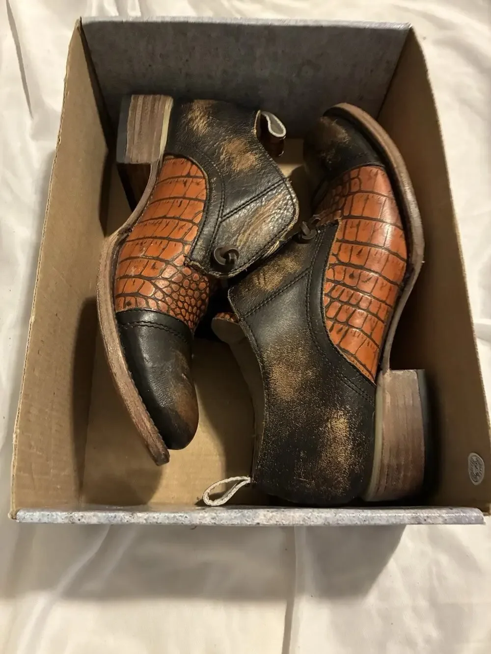 Freebird Mabel Leather Oxford Loafer Brown & Reddish Reptile Round Toe Size 8